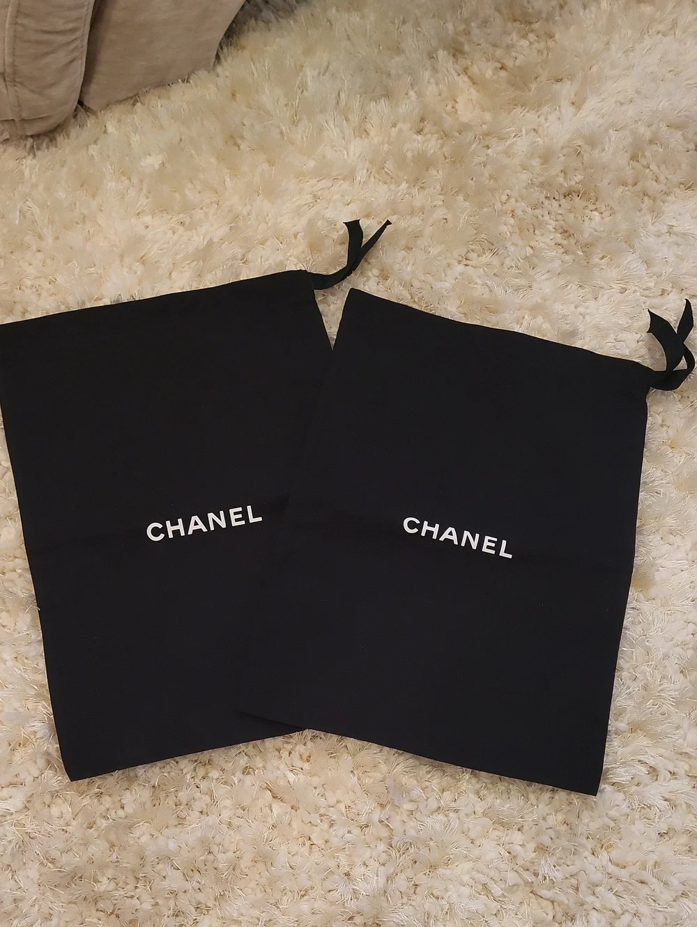 CHANEL Black Drawstring Logo Dust Bags - Pair